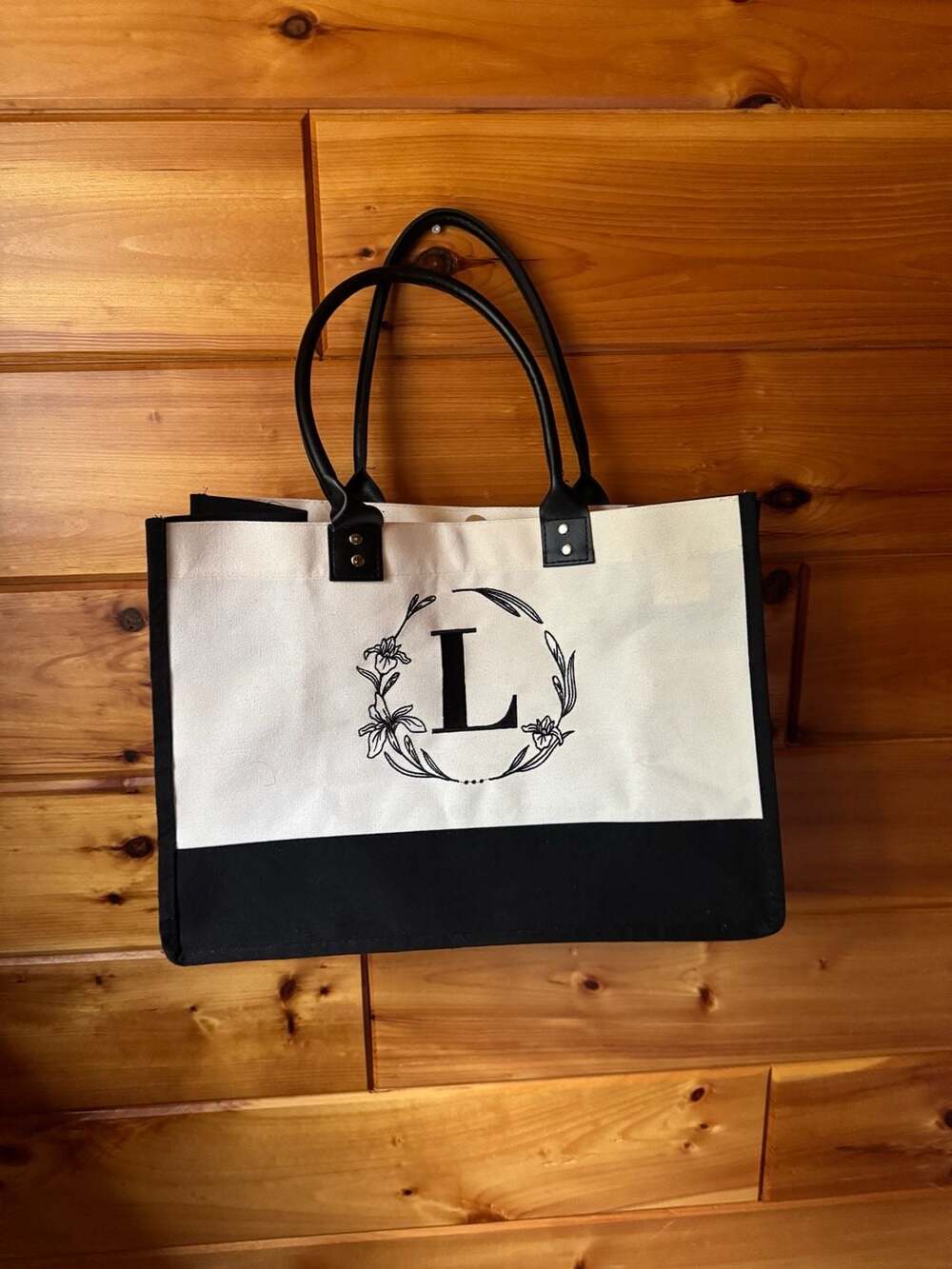 Monogrammed Canvas and Leather Tote Bag